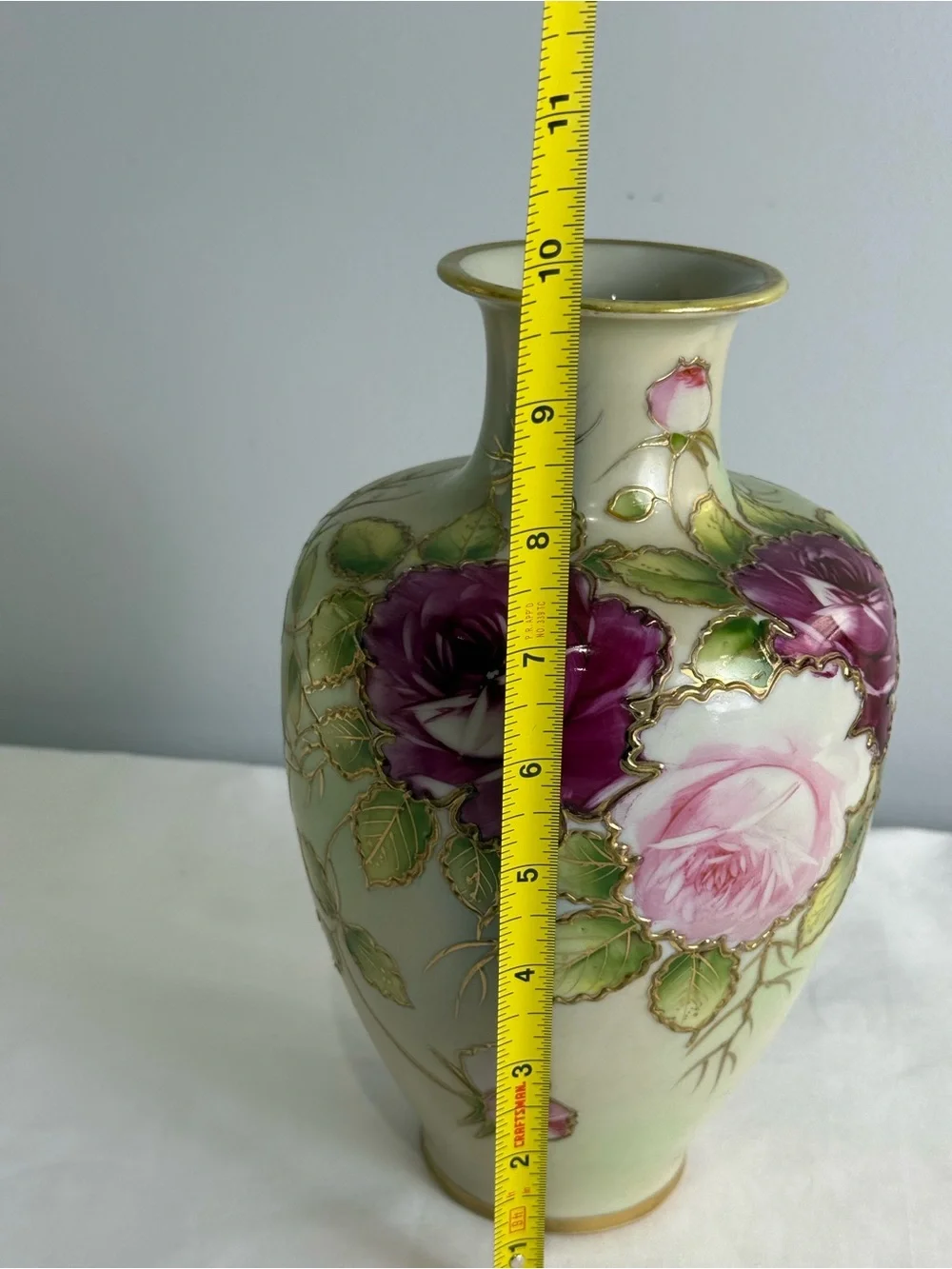 Vintage Vase Antique Hand Painted Nippon Floral Roses Gold Gilt Porcelain